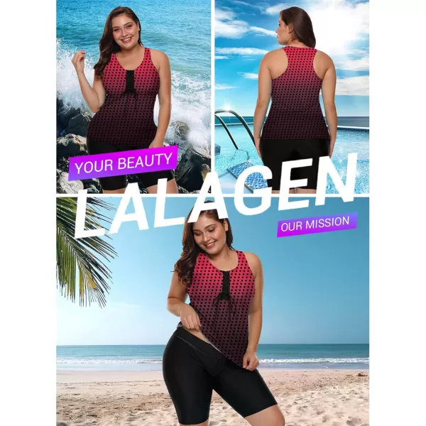 LALAGEN Womens 2024 Plus Size Tankini Swimsuits Rash Guard Capris Athletic Two Piece Swimwear Bathing Suits S5XPolkadot Red Black