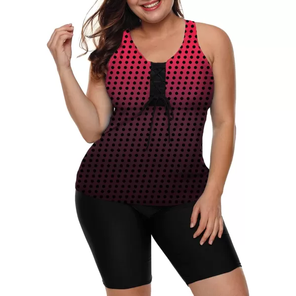 LALAGEN Womens 2024 Plus Size Tankini Swimsuits Rash Guard Capris Athletic Two Piece Swimwear Bathing Suits S5XPolkadot Red Black