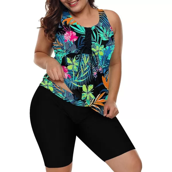 LALAGEN Womens 2024 Plus Size Tankini Swimsuits Rash Guard Capris Athletic Two Piece Swimwear Bathing Suits S5XPrint Floral