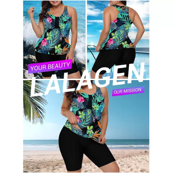 LALAGEN Womens 2024 Plus Size Tankini Swimsuits Rash Guard Capris Athletic Two Piece Swimwear Bathing Suits S5XPrint Floral