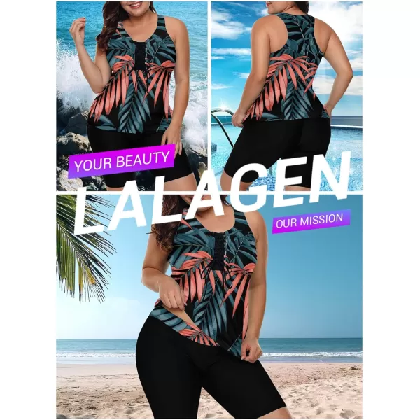 LALAGEN Womens 2024 Plus Size Tankini Swimsuits Rash Guard Capris Athletic Two Piece Swimwear Bathing Suits S5XPrint Leaf