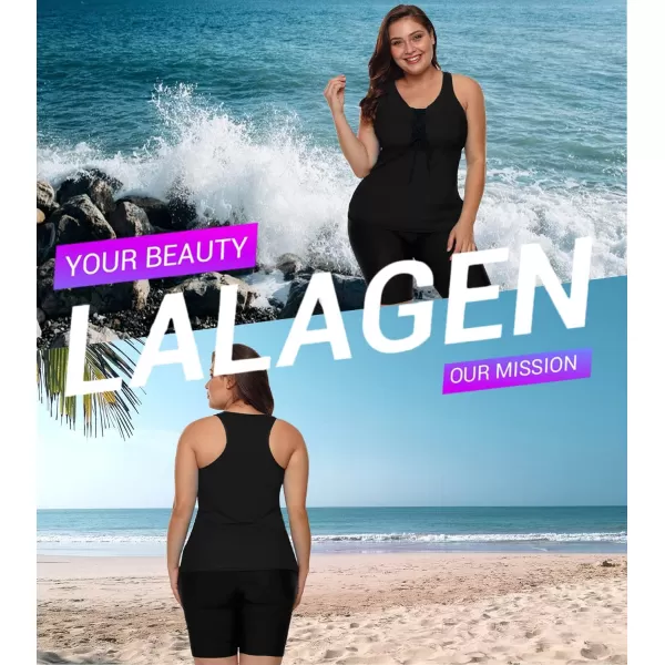 LALAGEN Womens 2024 Plus Size Tankini Swimsuits Rash Guard Capris Athletic Two Piece Swimwear Bathing Suits S5XSolid Black