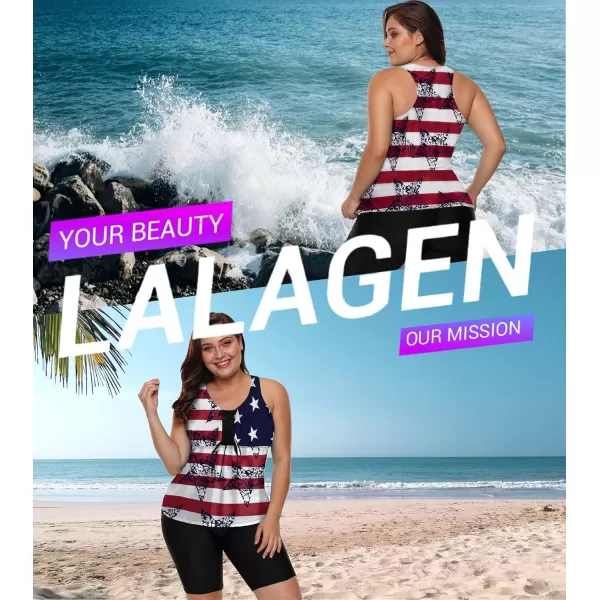 LALAGEN Womens 2024 Plus Size Tankini Swimsuits Rash Guard Capris Athletic Two Piece Swimwear Bathing Suits S5XStar Dark Red