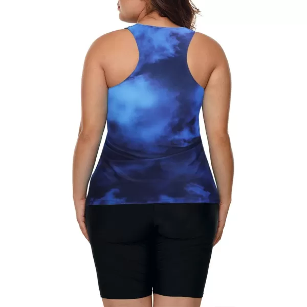 LALAGEN Womens 2024 Plus Size Tankini Swimsuits Rash Guard Capris Athletic Two Piece Swimwear Bathing Suits S5XTiedye Blue Sky