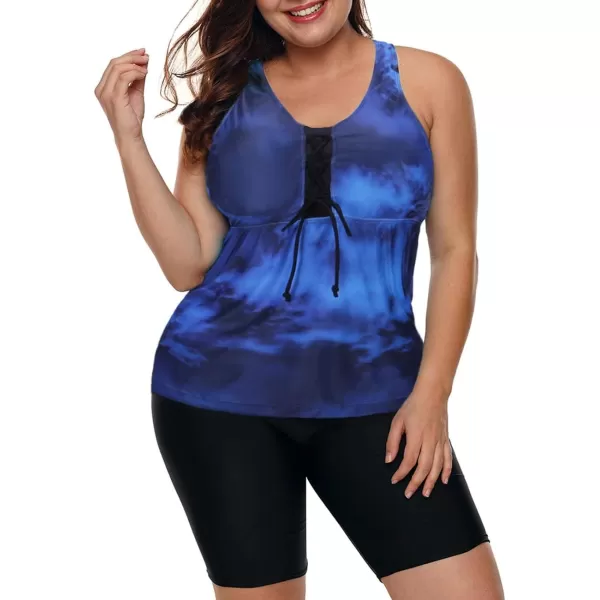 LALAGEN Womens 2024 Plus Size Tankini Swimsuits Rash Guard Capris Athletic Two Piece Swimwear Bathing Suits S5XTiedye Blue Sky