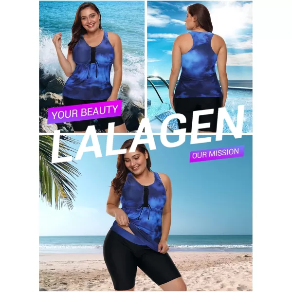LALAGEN Womens 2024 Plus Size Tankini Swimsuits Rash Guard Capris Athletic Two Piece Swimwear Bathing Suits S5XTiedye Blue Sky