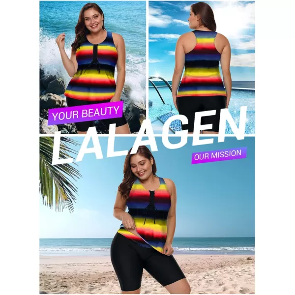 LALAGEN Womens 2024 Plus Size Tankini Swimsuits Rash Guard Capris Athletic Two Piece Swimwear Bathing Suits S5XYellow Stripe