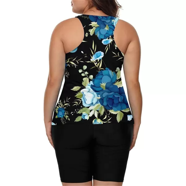 LALAGEN Womens 2024 Plus Size Tankini Swimsuits Rash Guard Capris Athletic Two Piece Swimwear Bathing Suits S5XZblue Floral