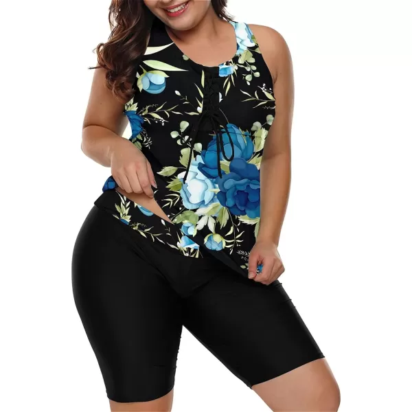 LALAGEN Womens 2024 Plus Size Tankini Swimsuits Rash Guard Capris Athletic Two Piece Swimwear Bathing Suits S5XZblue Floral