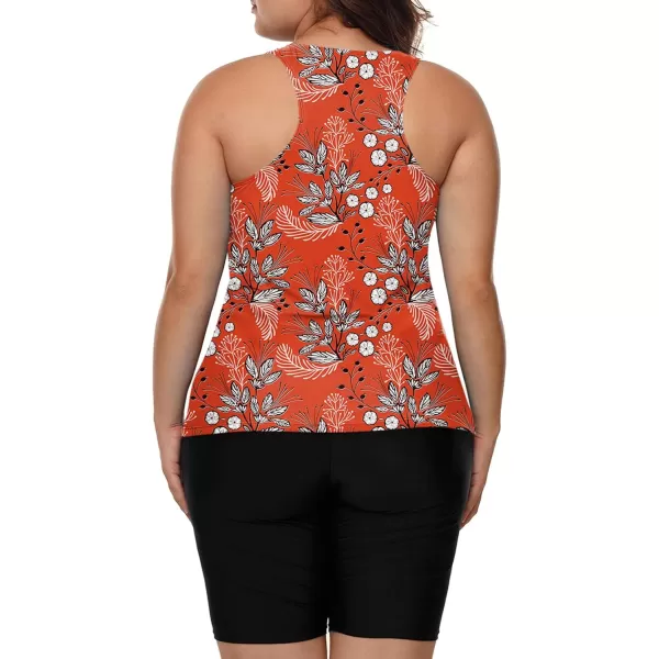 LALAGEN Womens 2024 Plus Size Tankini Swimsuits Rash Guard Capris Athletic Two Piece Swimwear Bathing Suits S5XZfloral Orange