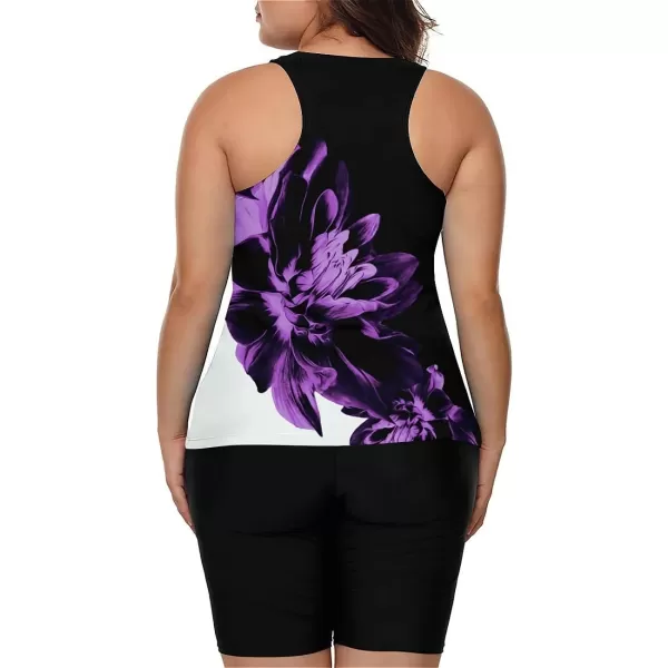 LALAGEN Womens 2024 Plus Size Tankini Swimsuits Rash Guard Capris Athletic Two Piece Swimwear Bathing Suits S5XZpurple Sunflower