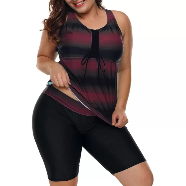 LALAGEN Womens 2024 Plus Size Tankini Swimsuits Rash Guard Capris Athletic Two Piece Swimwear Bathing Suits S5XZstripe Wine Black