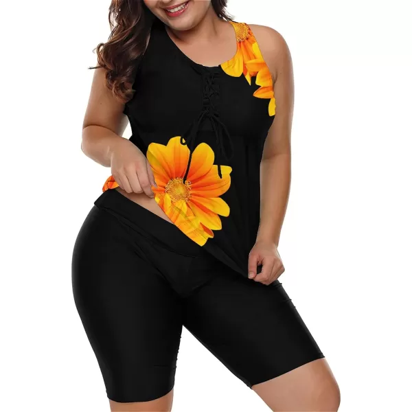 LALAGEN Womens 2024 Plus Size Tankini Swimsuits Rash Guard Capris Athletic Two Piece Swimwear Bathing Suits S5XZyellow Flower