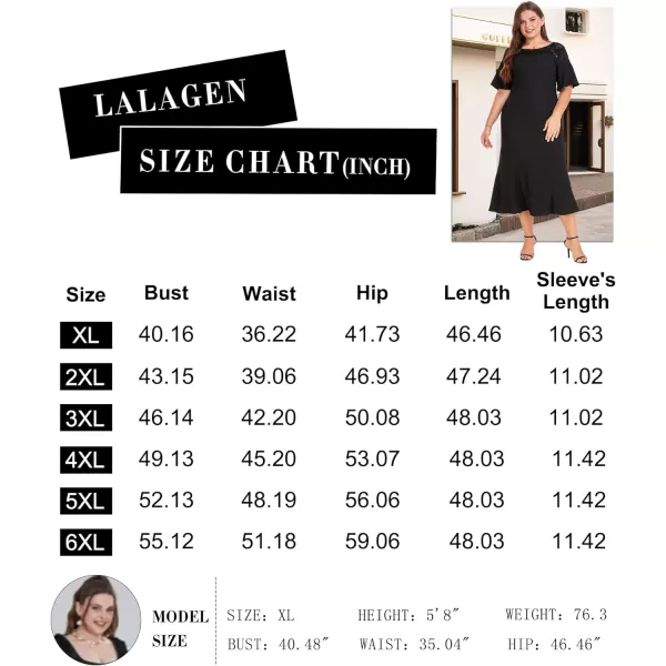 LALAGEN Womens 2024 Plus Size Wedding Guest Midi Dress Lace Patchwork Elegant Ruffle Short Sleeve Flare Cocktail Party DressBlue