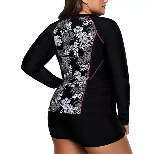 LALAGEN Womens Long Sleeve Sun Protection Rashguard Swimwear Athletic TankiniBlack Set