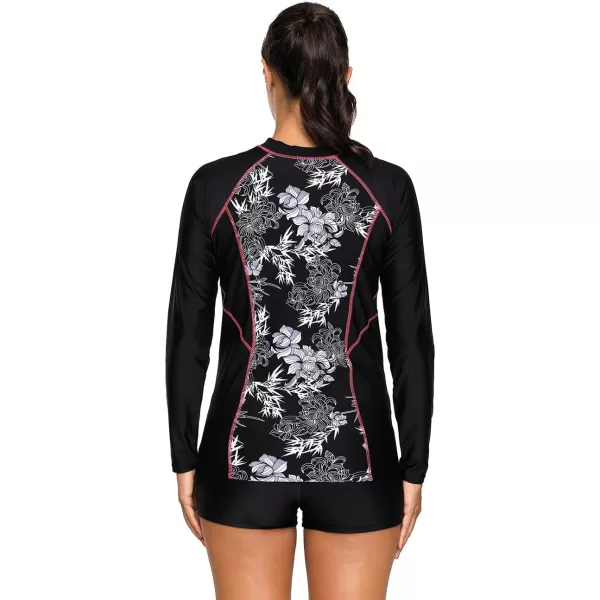 LALAGEN Womens Long Sleeve Sun Protection Rashguard Swimwear Athletic TankiniBlack Set