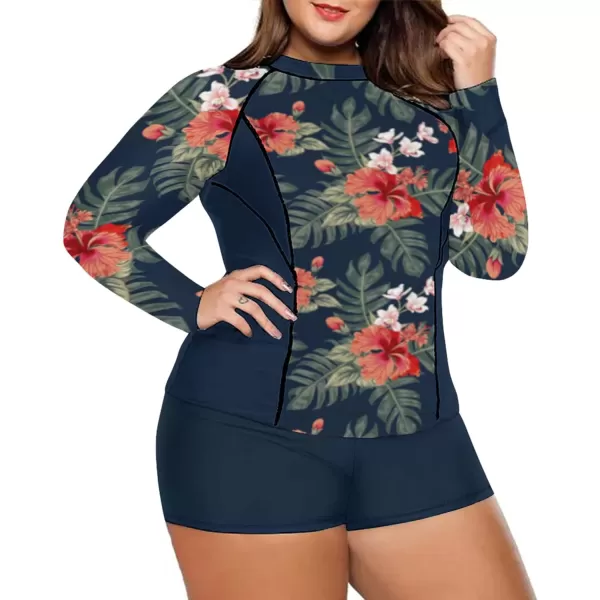 LALAGEN Womens Long Sleeve Sun Protection Rashguard Swimwear Athletic TankiniPrint Floral