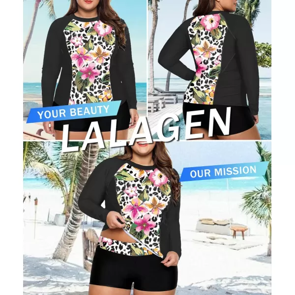 LALAGEN Womens Long Sleeve Sun Protection Rashguard Swimwear Athletic TankiniPrint Peony