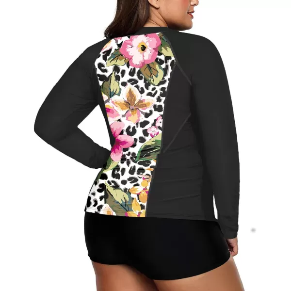 LALAGEN Womens Long Sleeve Sun Protection Rashguard Swimwear Athletic TankiniPrint Peony