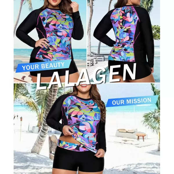 LALAGEN Womens Long Sleeve Sun Protection Rashguard Swimwear Athletic TankiniPurple Print