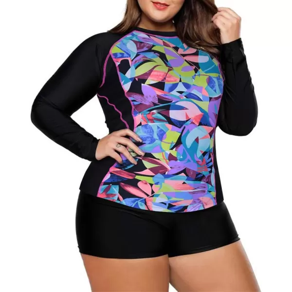 LALAGEN Womens Long Sleeve Sun Protection Rashguard Swimwear Athletic TankiniPurple Print