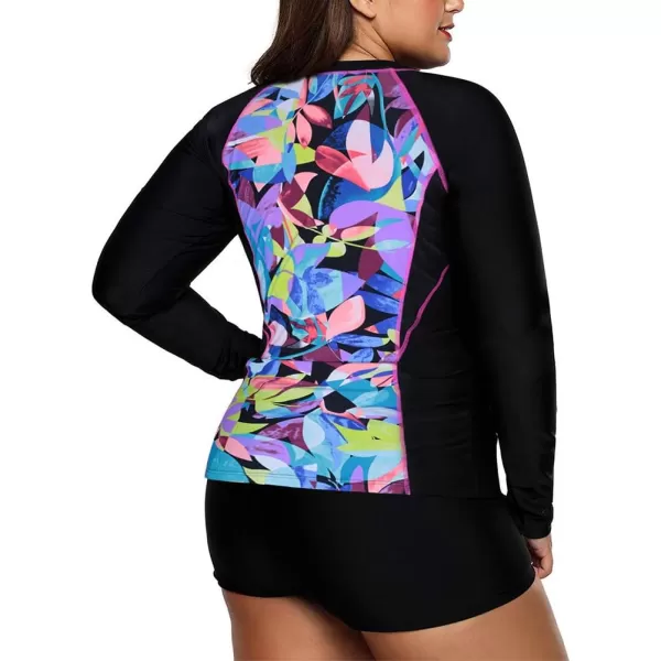 LALAGEN Womens Long Sleeve Sun Protection Rashguard Swimwear Athletic TankiniPurple Print