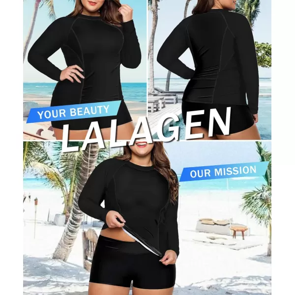 LALAGEN Womens Long Sleeve Sun Protection Rashguard Swimwear Athletic TankiniSolid Black