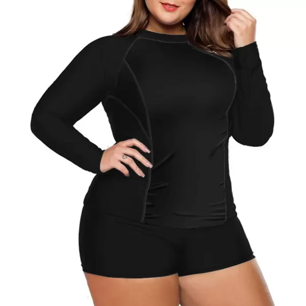 LALAGEN Womens Long Sleeve Sun Protection Rashguard Swimwear Athletic TankiniSolid Black