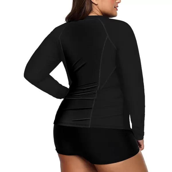 LALAGEN Womens Long Sleeve Sun Protection Rashguard Swimwear Athletic TankiniSolid Black