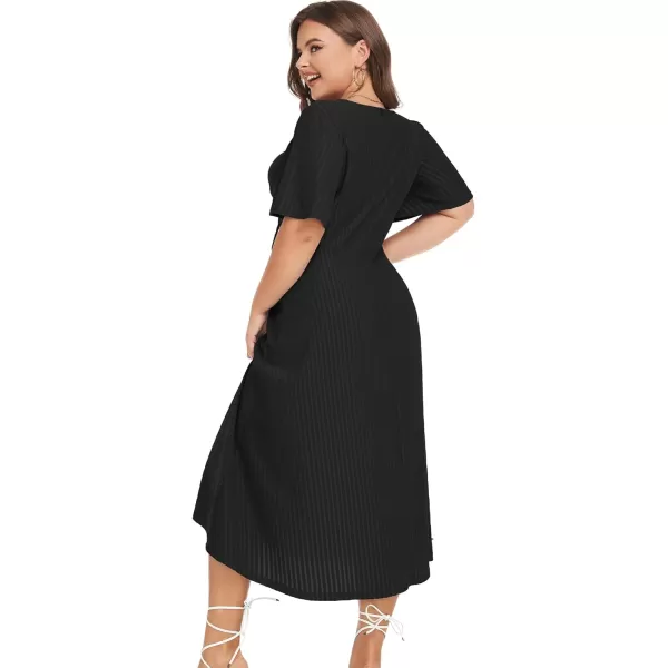 LALAGEN Womens Plus Size Boho Summer Midi Dress 2023 Flutter Short Sleeve Drawstring V Neck Flowy Beach Long Dress 1X6XBlack