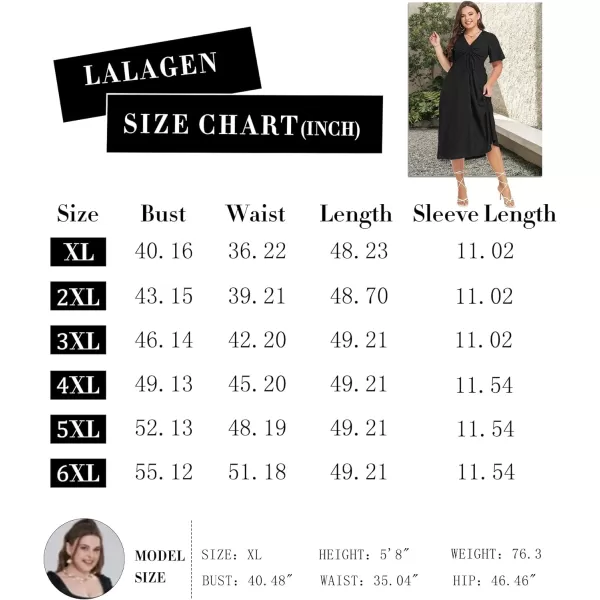 LALAGEN Womens Plus Size Boho Summer Midi Dress 2023 Flutter Short Sleeve Drawstring V Neck Flowy Beach Long Dress 1X6XBlack