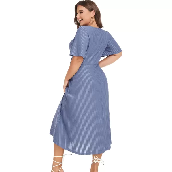 LALAGEN Womens Plus Size Boho Summer Midi Dress 2023 Flutter Short Sleeve Drawstring V Neck Flowy Beach Long Dress 1X6XBlue