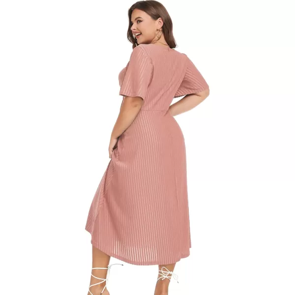 LALAGEN Womens Plus Size Boho Summer Midi Dress 2023 Flutter Short Sleeve Drawstring V Neck Flowy Beach Long Dress 1X6XDusty Rose