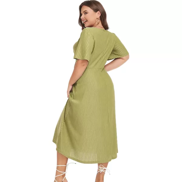 LALAGEN Womens Plus Size Boho Summer Midi Dress 2023 Flutter Short Sleeve Drawstring V Neck Flowy Beach Long Dress 1X6XGreen