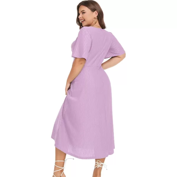 LALAGEN Womens Plus Size Boho Summer Midi Dress 2023 Flutter Short Sleeve Drawstring V Neck Flowy Beach Long Dress 1X6XLilac