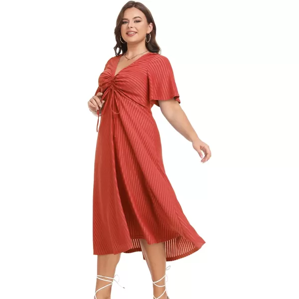 LALAGEN Womens Plus Size Boho Summer Midi Dress 2023 Flutter Short Sleeve Drawstring V Neck Flowy Beach Long Dress 1X6XRed