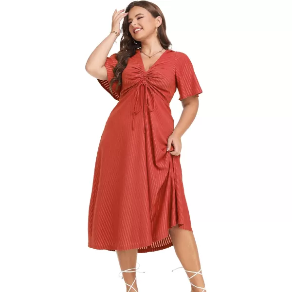 LALAGEN Womens Plus Size Boho Summer Midi Dress 2023 Flutter Short Sleeve Drawstring V Neck Flowy Beach Long Dress 1X6XRed