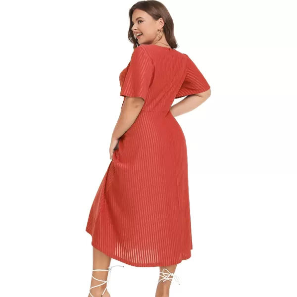 LALAGEN Womens Plus Size Boho Summer Midi Dress 2023 Flutter Short Sleeve Drawstring V Neck Flowy Beach Long Dress 1X6XRed