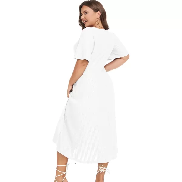 LALAGEN Womens Plus Size Boho Summer Midi Dress 2023 Flutter Short Sleeve Drawstring V Neck Flowy Beach Long Dress 1X6XWhite