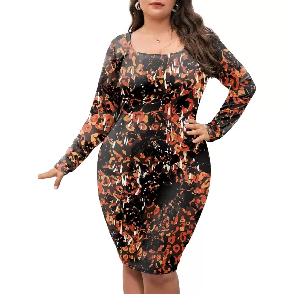 LALAGEN Womens Plus Size Casual Basic Dress Long Sleeve Bodycon Club Party Midi DressesLeopard Orange Blackr
