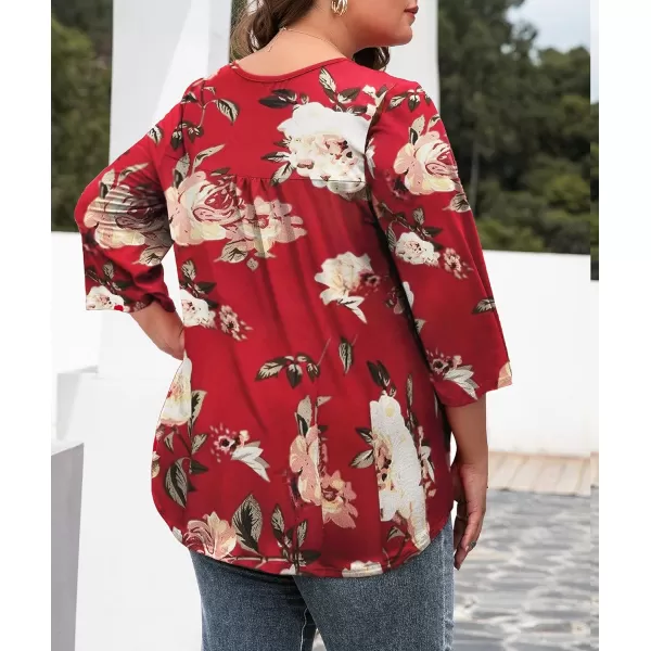 LALAGEN Womens Plus Size Henley Blouse Casual 34 Sleeve Flowy Tunic Tops ShirtApeony Red