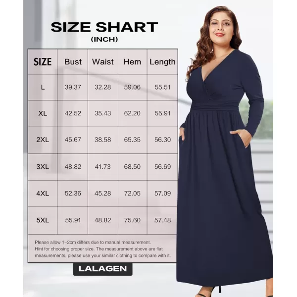 LALAGEN Womens Plus Size Long Sleeve Maxi Dress Casual V Neck Loose Flowy Plain Long Party Dress with Pockets L5XBlack