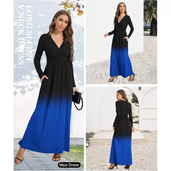 LALAGEN Womens Plus Size Long Sleeve Maxi Dress Casual V Neck Loose Flowy Plain Long Party Dress with Pockets L5XBlack Blue