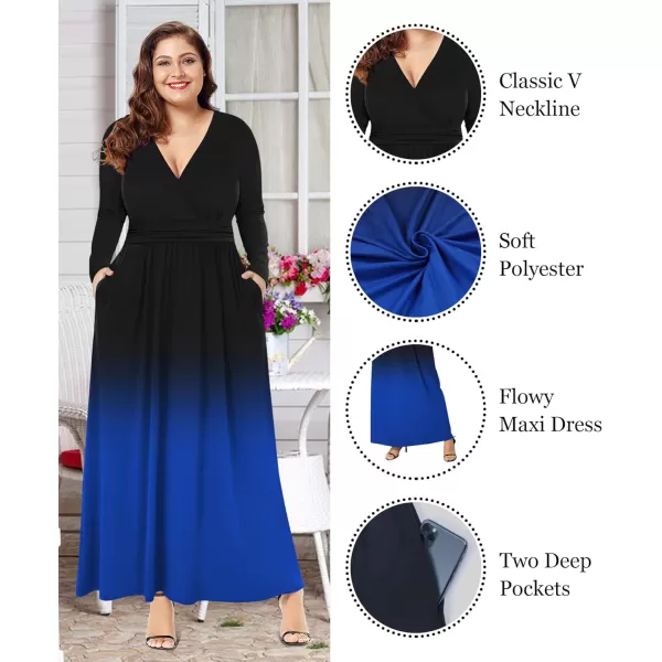 LALAGEN Womens Plus Size Long Sleeve Maxi Dress Casual V Neck Loose Flowy Plain Long Party Dress with Pockets L5XBlack Blue