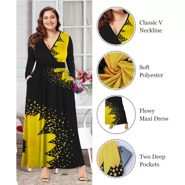 LALAGEN Womens Plus Size Long Sleeve Maxi Dress Casual V Neck Loose Flowy Plain Long Party Dress with Pockets L5XSunflower Yellow