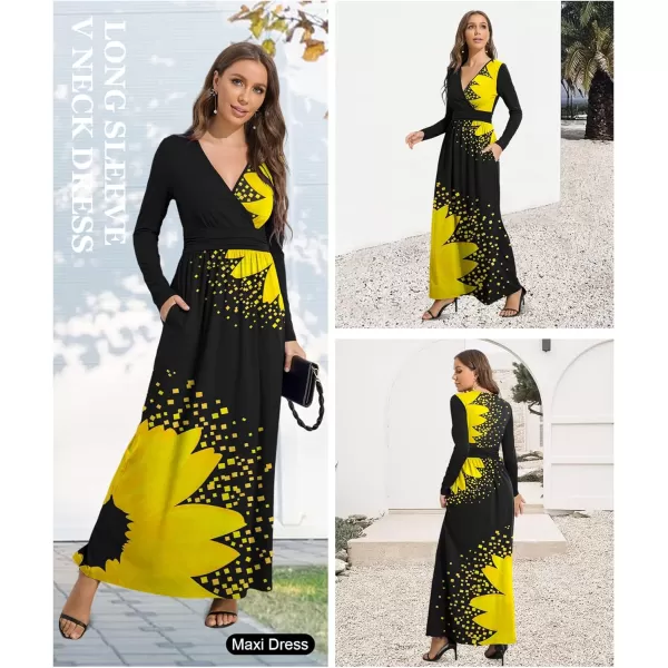 LALAGEN Womens Plus Size Long Sleeve Maxi Dress Casual V Neck Loose Flowy Plain Long Party Dress with Pockets L5XSunflower Yellow