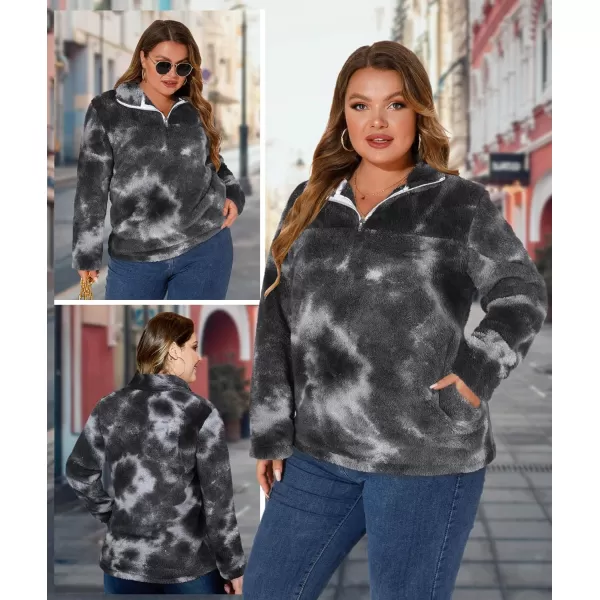 LALAGEN Womens Plus Size Sherpa Fleece Sweatshirt Casual Cow Print Zipper Pullover Fuzzy Winter Outwear with Pocket L5XTie Dye Grey