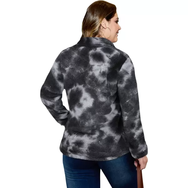 LALAGEN Womens Plus Size Sherpa Fleece Sweatshirt Casual Cow Print Zipper Pullover Fuzzy Winter Outwear with Pocket L5XTie Dye Grey