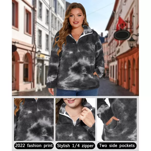 LALAGEN Womens Plus Size Sherpa Fleece Sweatshirt Casual Cow Print Zipper Pullover Fuzzy Winter Outwear with Pocket L5XTie Dye Grey