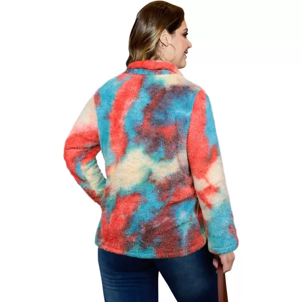 LALAGEN Womens Plus Size Sherpa Fleece Sweatshirt Casual Cow Print Zipper Pullover Fuzzy Winter Outwear with Pocket L5XTie Dye Red Blue